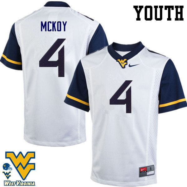 Youth #4 Kennedy McKoy West Virginia Mountaineers College Football Jerseys-White